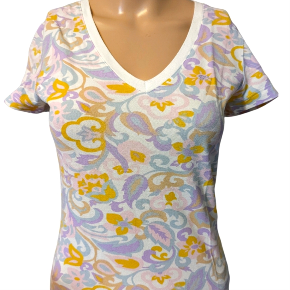 Escada Sport Flower Pastel Short Sleeve Shirt Blouse